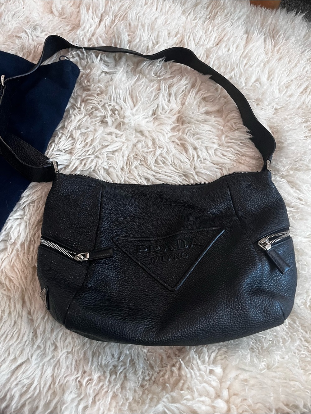 Prada Vitello Dino Leather Shoulder Bag Black